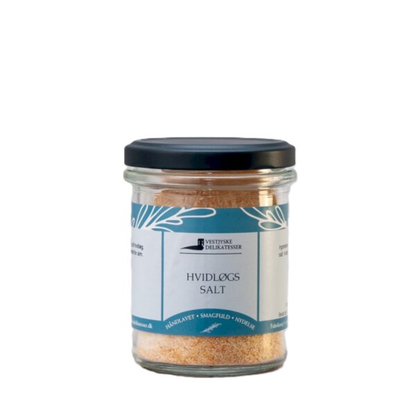 Glas med ren Hvidløgssalt blanding fra Vestjyske Delikatesser