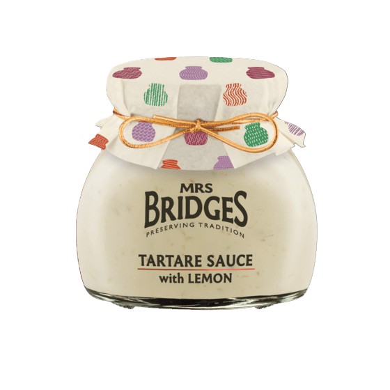 Glas med Mrs. Bridges Tartarsauce med kapers og agurker