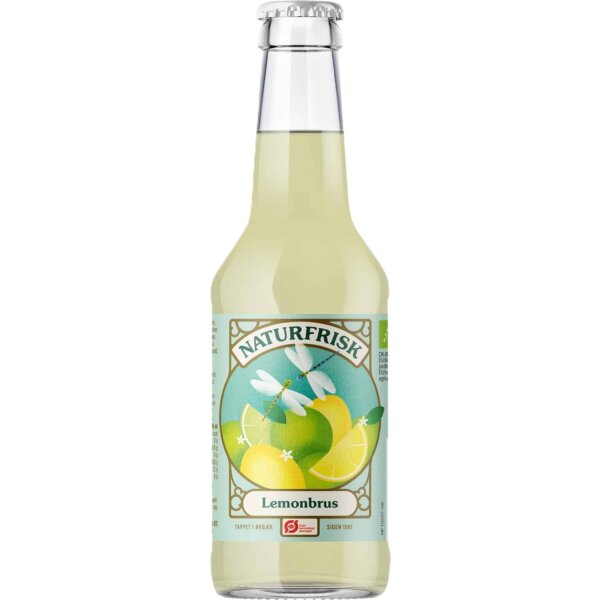 Flaske med Naturfrisk Lemonbrus klar til servering