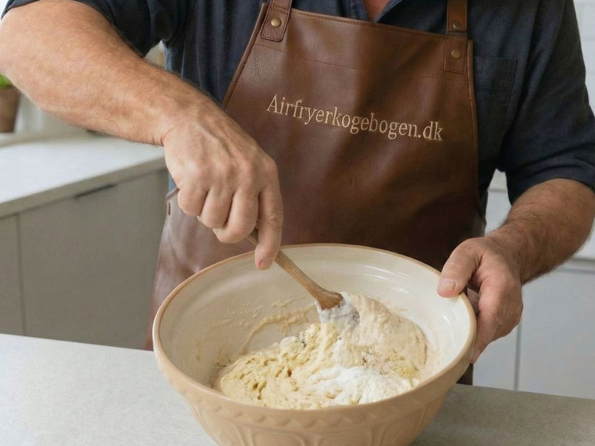 dejen blandes med haanden for at undgaa roeremaskine og bevare strukturen