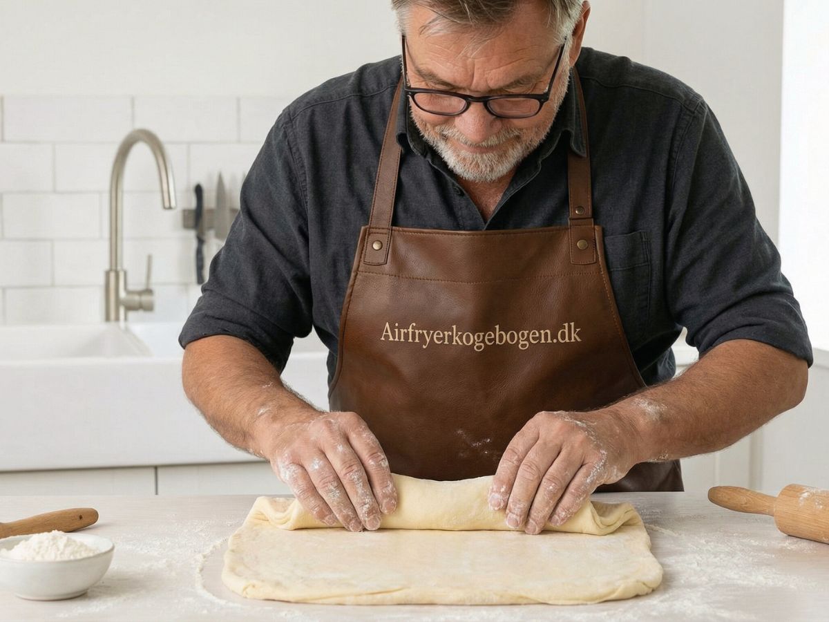 den ene tredjedel af dejen foldes ind over midten efterfulgt af den anden