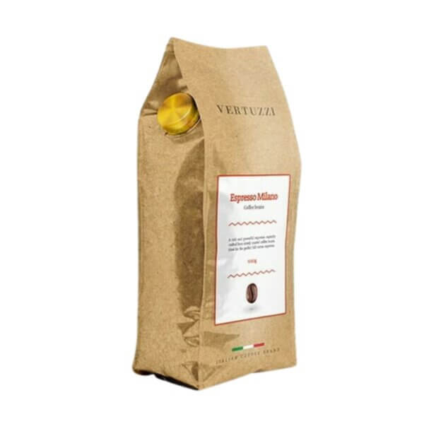 Vertuzzi Espresso Milano Kaffebønner 1000 g i en flot brun pose