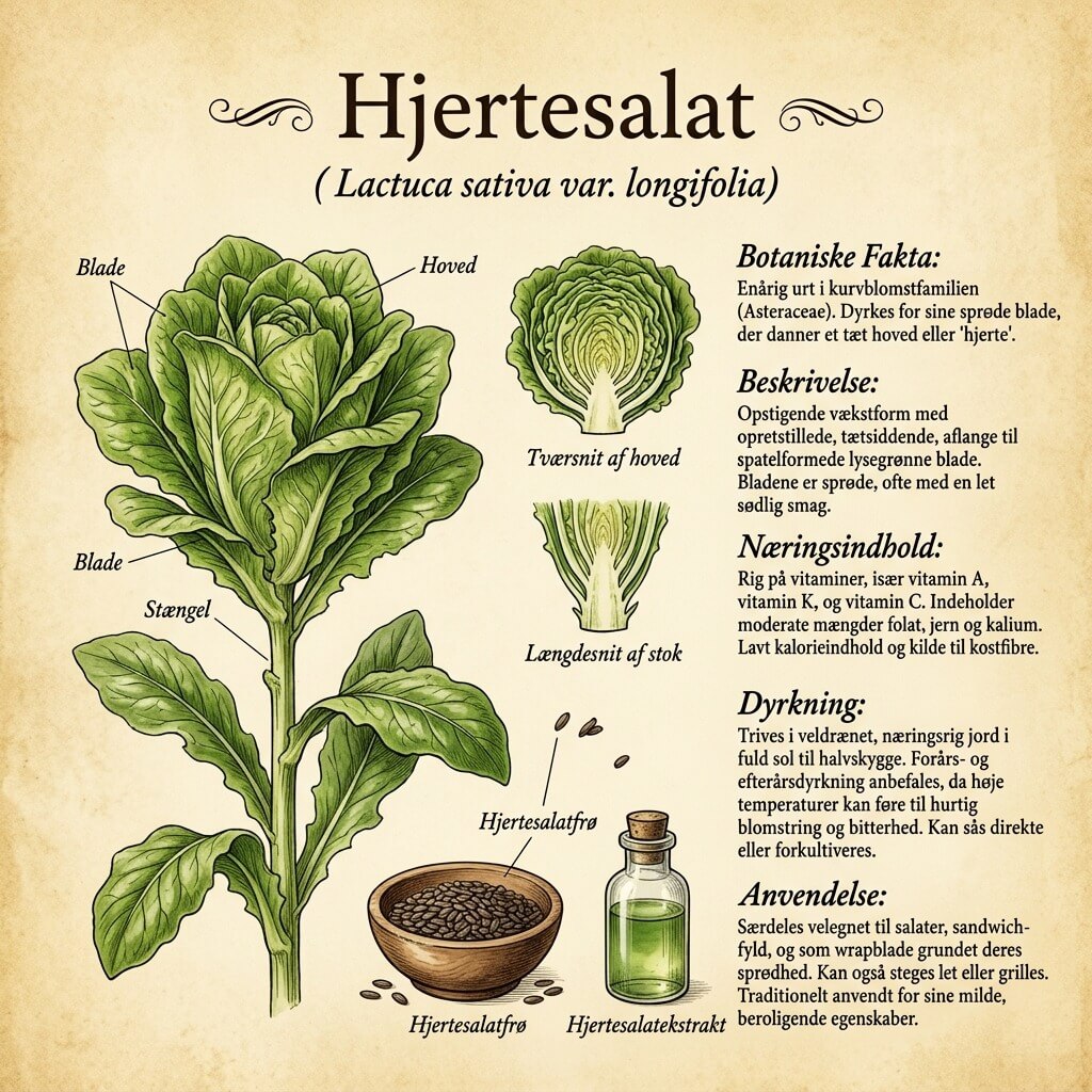Hjertesalat har det latinske navn Lactuca sativa var. longifolia. Det er en variant af romainesalat