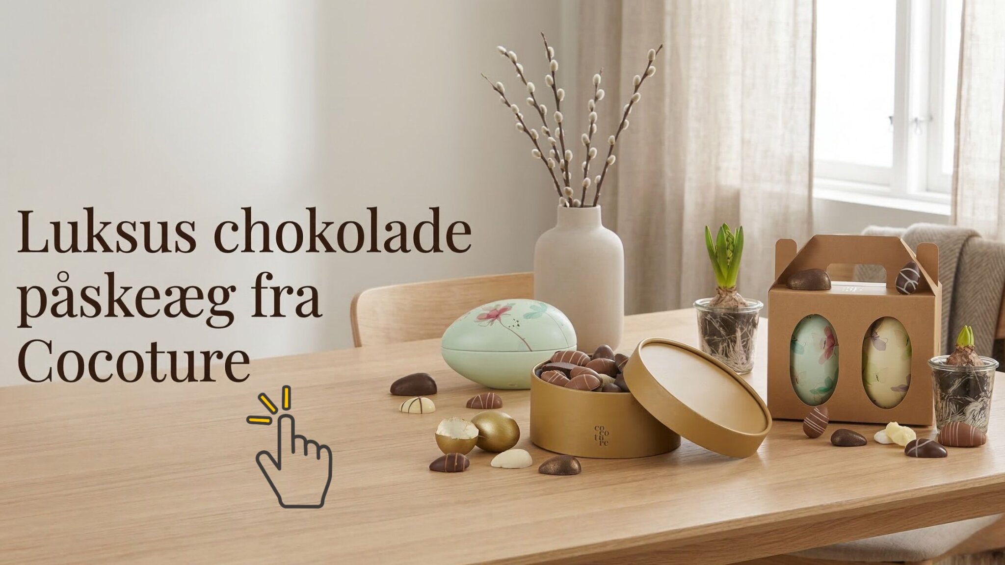 Chololade påskeæg fra Cocoture lagt flot på et fint påske bord