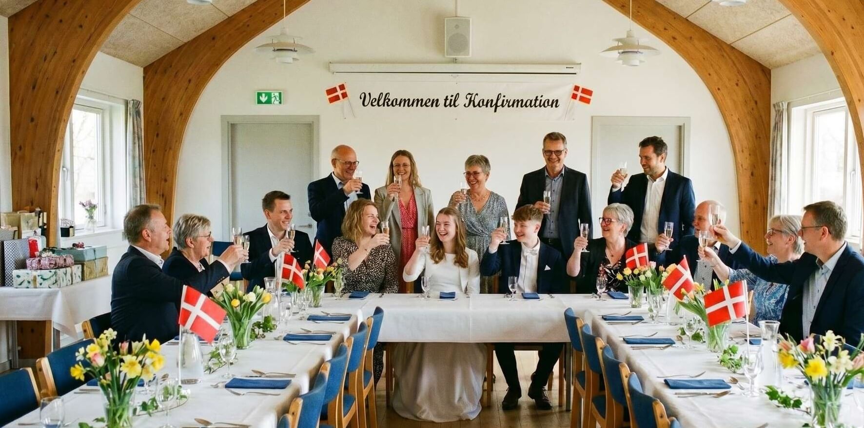 En dansk konfirmation med en flot buffe af læller mad og gode gaver