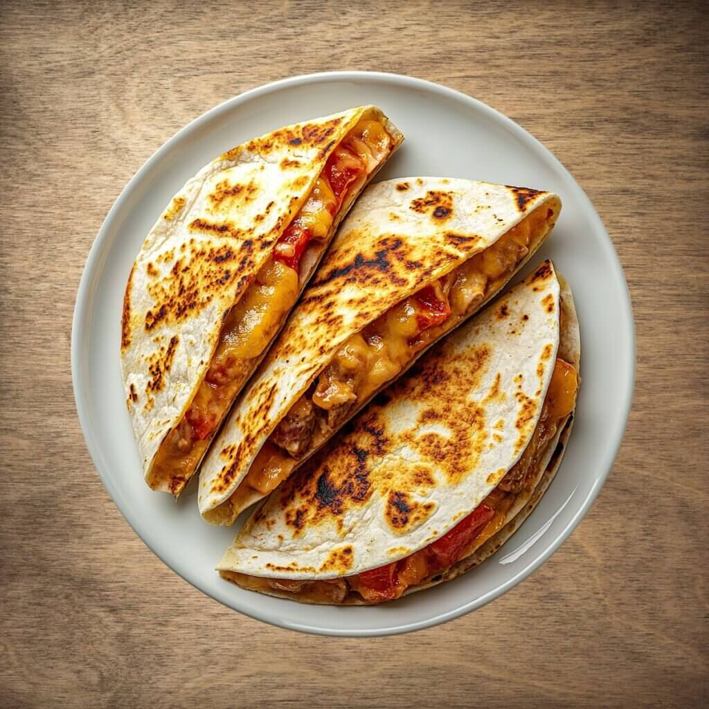 Kylling quesadillas lavet i min airfryer og serveret på en tallerken