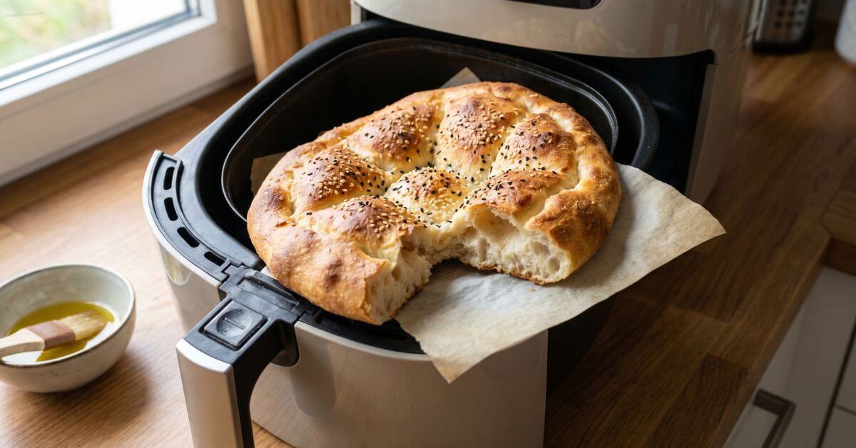 Tyrkisk brød som er færdig bagt i en airfryer