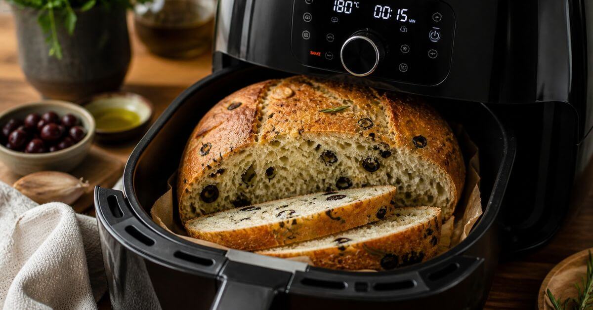 Olivenbrød set i en airfryer version