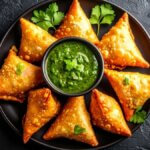 Knusprige indische Samosas, goldene gefüllte Teigtaschen