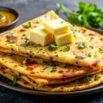 Lipie indiană aloo paratha cu umplutură de cartofi condimentați