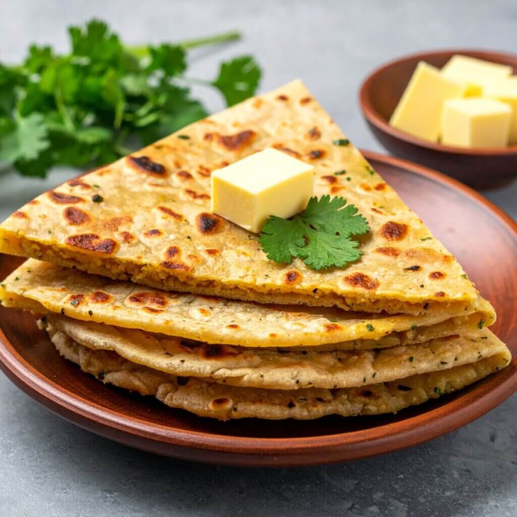Aloo paratha, lipie indiană crocantă cu umplutură de cartofi condimentați