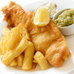 Fish and chips with a crispy coating and no added fat