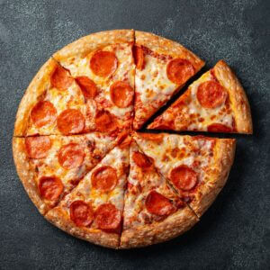 Pepperoni pizza with a crispy base and melted cheese