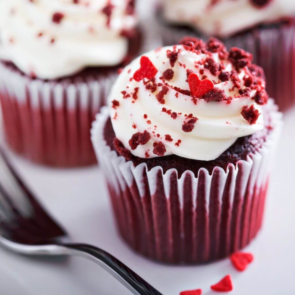 Velvety red velvet cupcakes with tangy cream cheese frosting