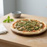 Pizza crocantă cu pui suculent și pesto proaspăt