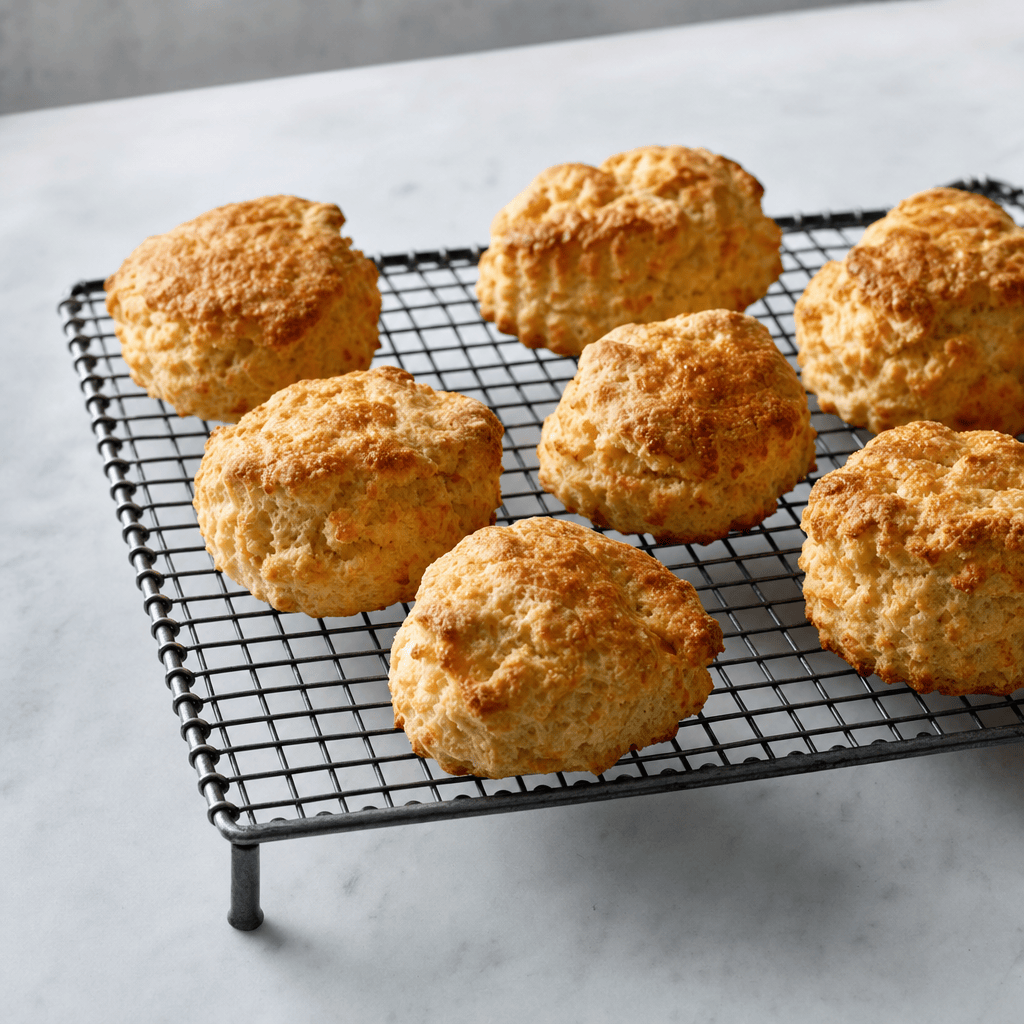 Nybagte scones køler af på en rist