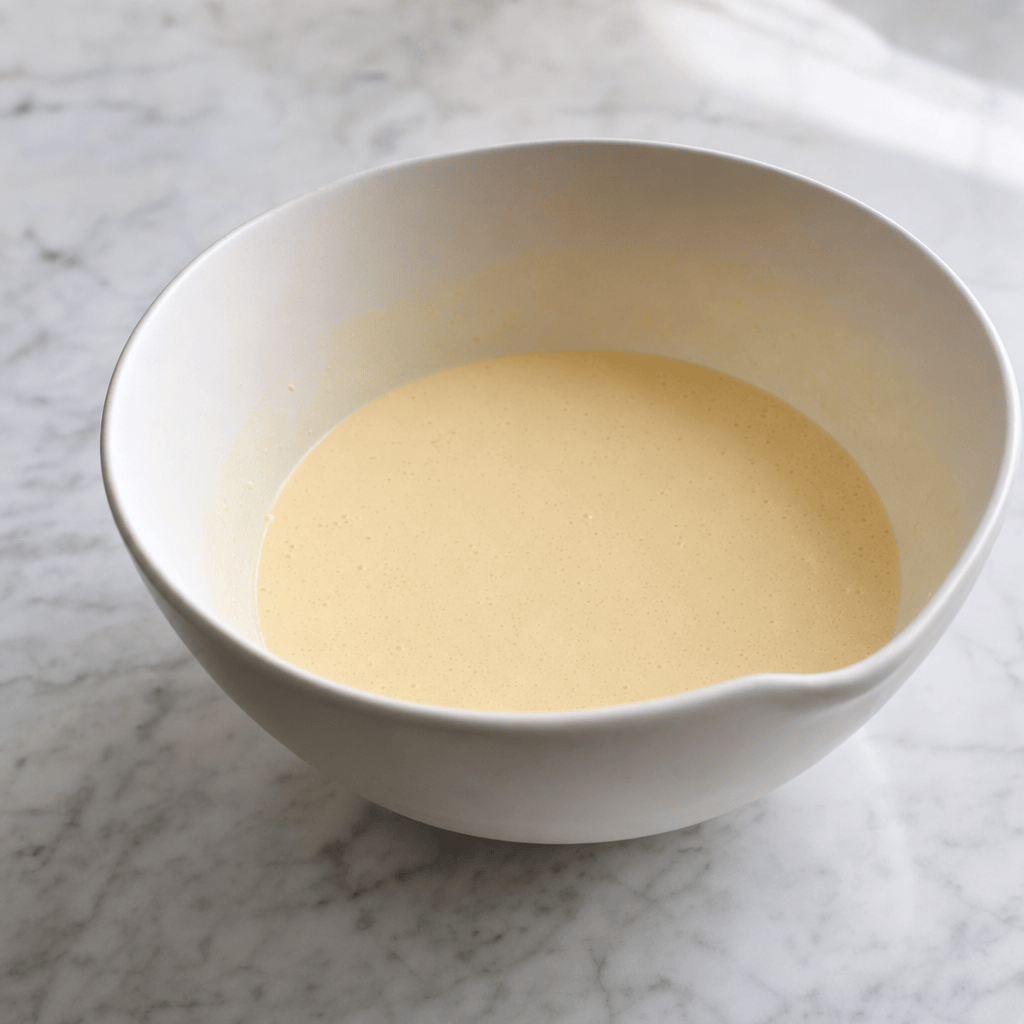 Tynd Yorkshire pudding-dej hviler i en skål før tilberedning i min airfryer