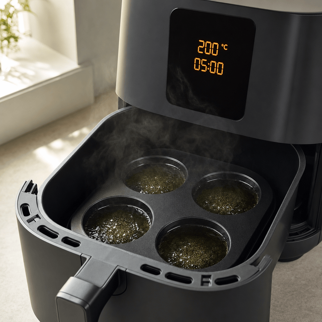 Neutral olie varmes i en muffinform ved 200 grader i min airfryer