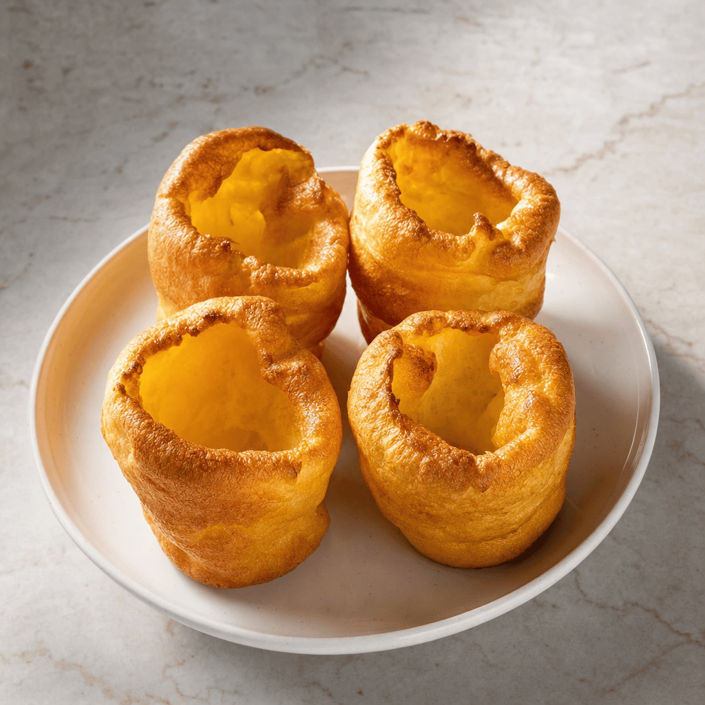 Høje og gyldne Yorkshire puddings serveres straks efter tilberedning i min airfryer