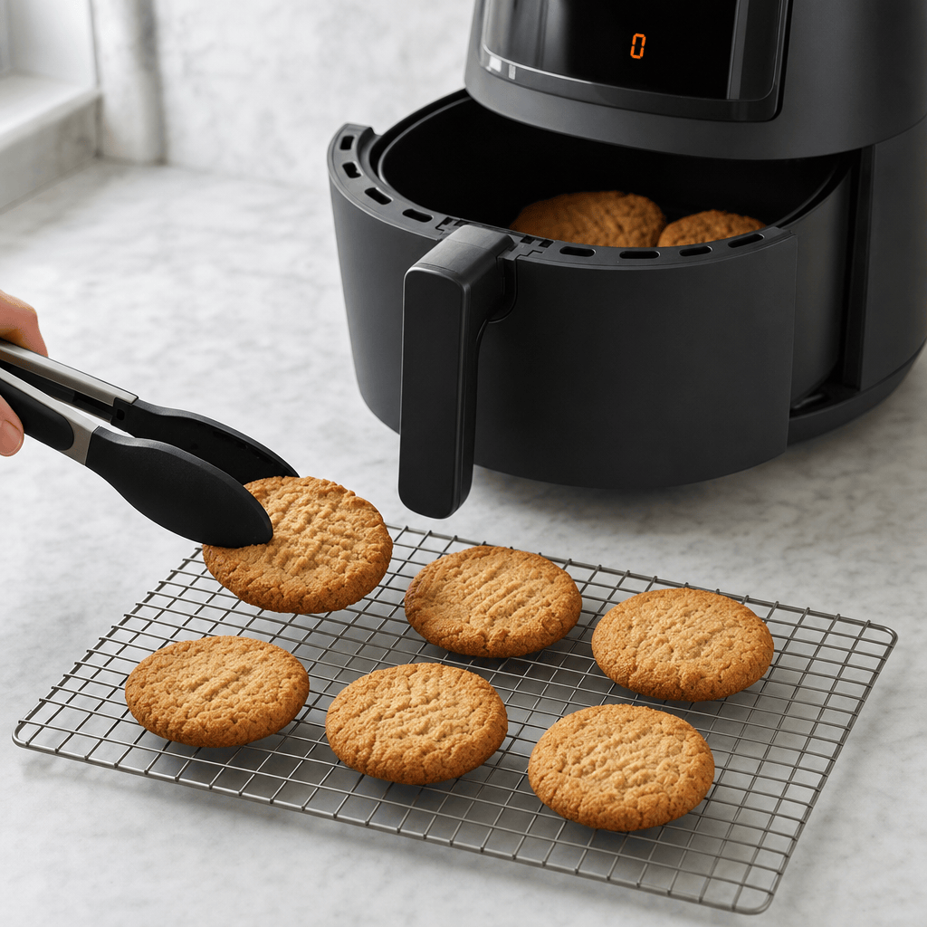 Cookies flyttes fra kurven i min airfryer til en rist for at køle af