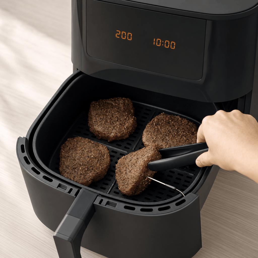 Bøffer tilberedes i ét lag i min airfryer ved 200 grader