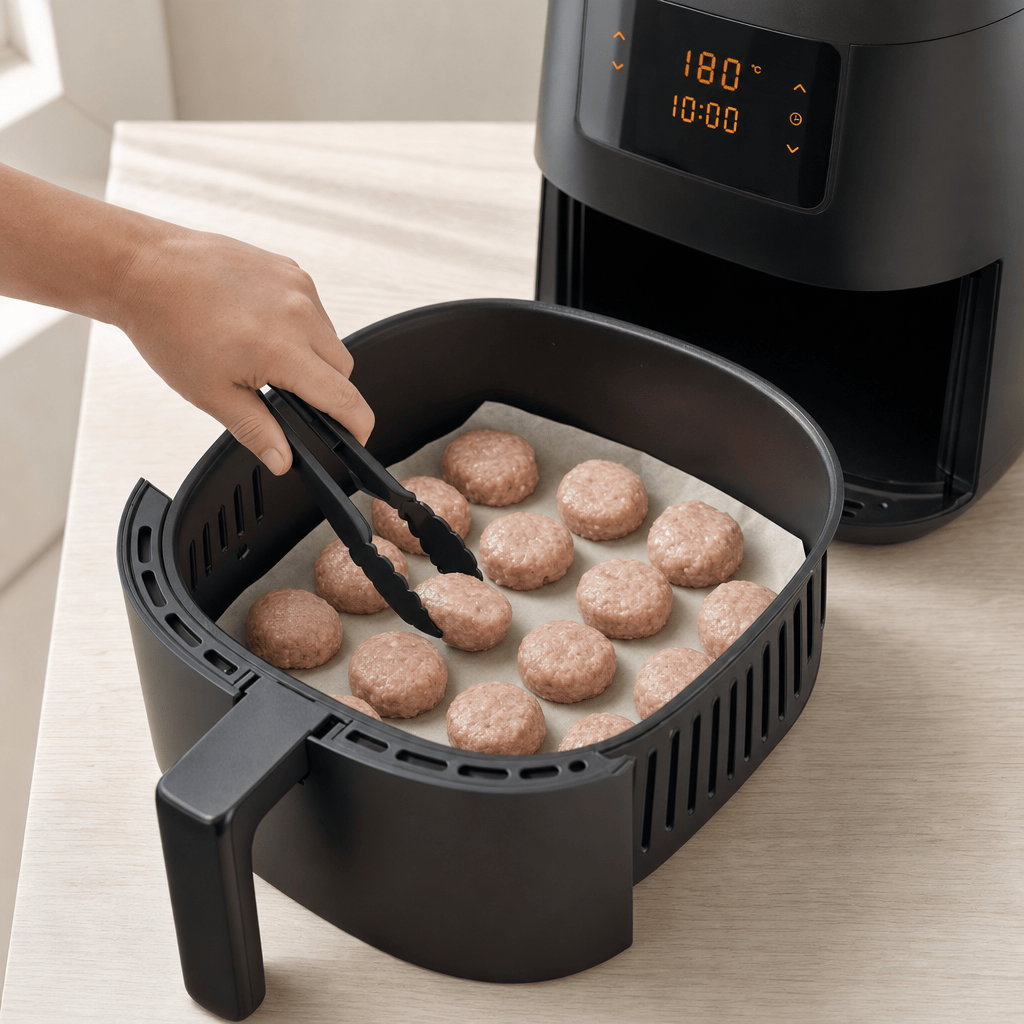 Kyllingefrikadeller tilberedes i min airfryer