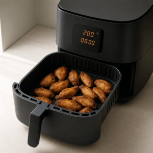Kyllingevinger får gyldent og sprødt skind i min airfryer ved 200 grader