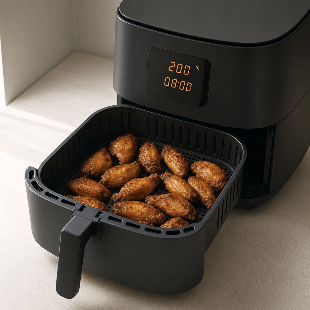 Kyllingevinger får gyldent og sprødt skind i min airfryer ved 200 grader