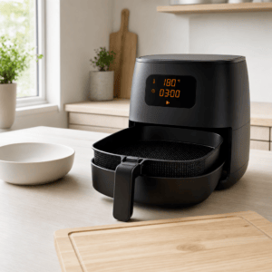 En airfryer forvarmes til 180 grader i mit airfryer-opskriftforløb