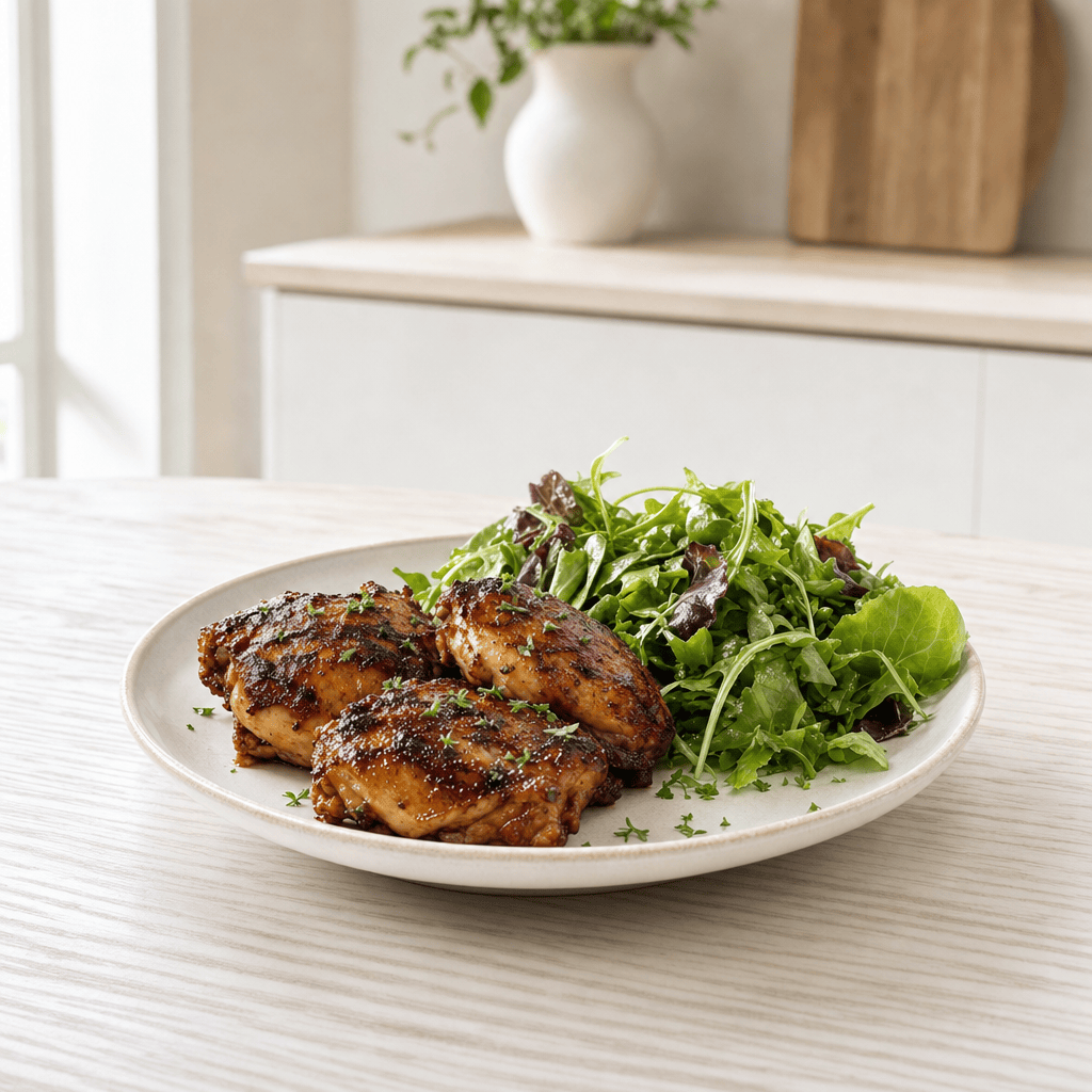 Balsamicokylling serveres med frisk grøn salat
