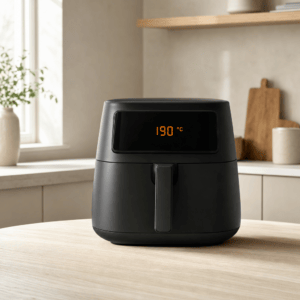 En airfryer forvarmes til 190 grader i mit airfryer-køkken