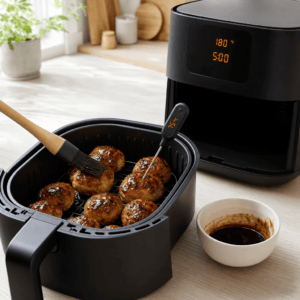 Frikadellerne pensles med glasur i min airfryer