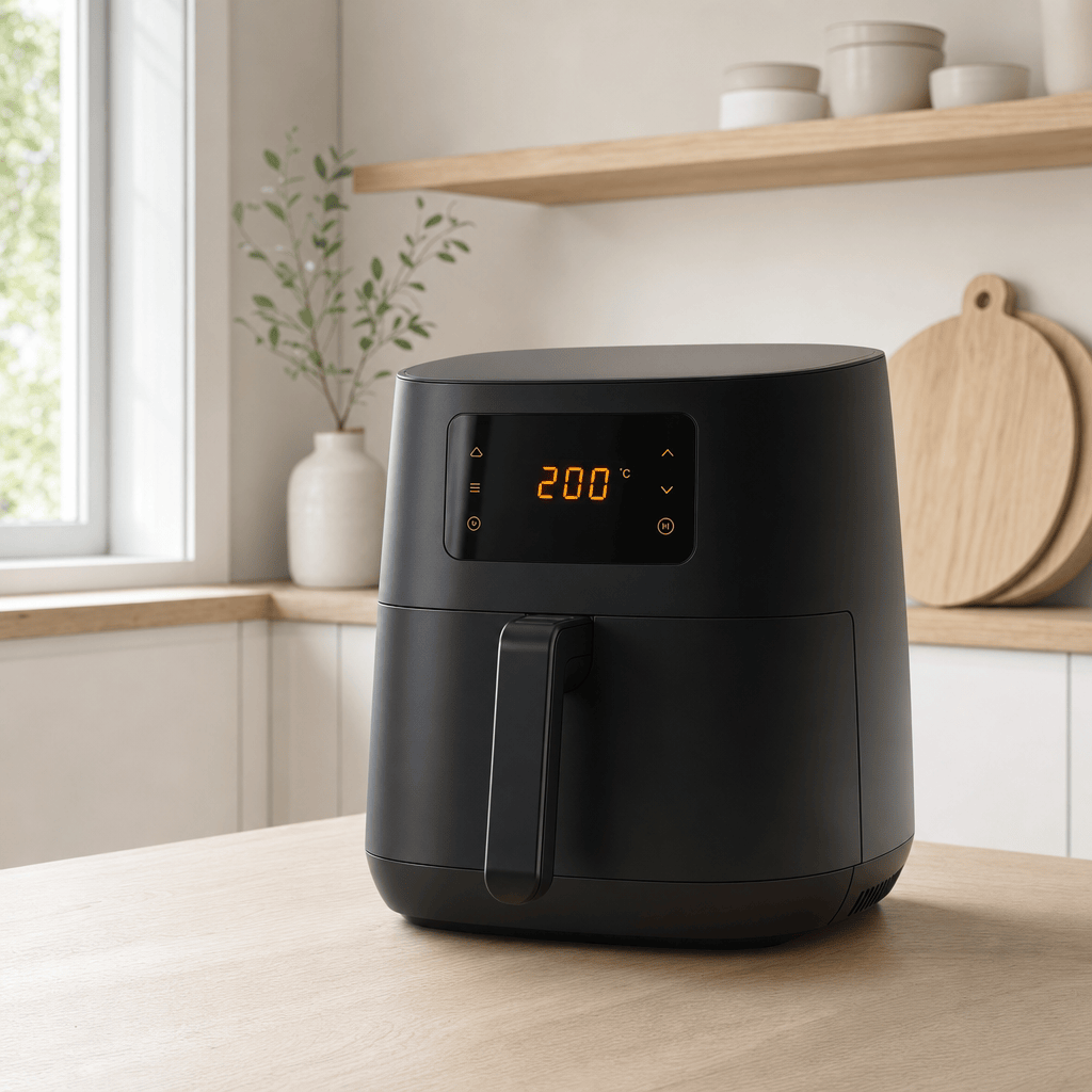 Airfryer der forvarmes til 200 grader