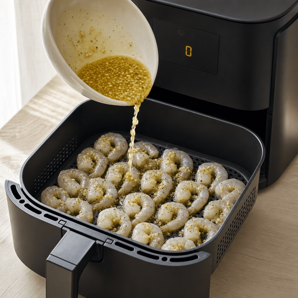 Rejer lægges i ét lag i airfryer-kurven