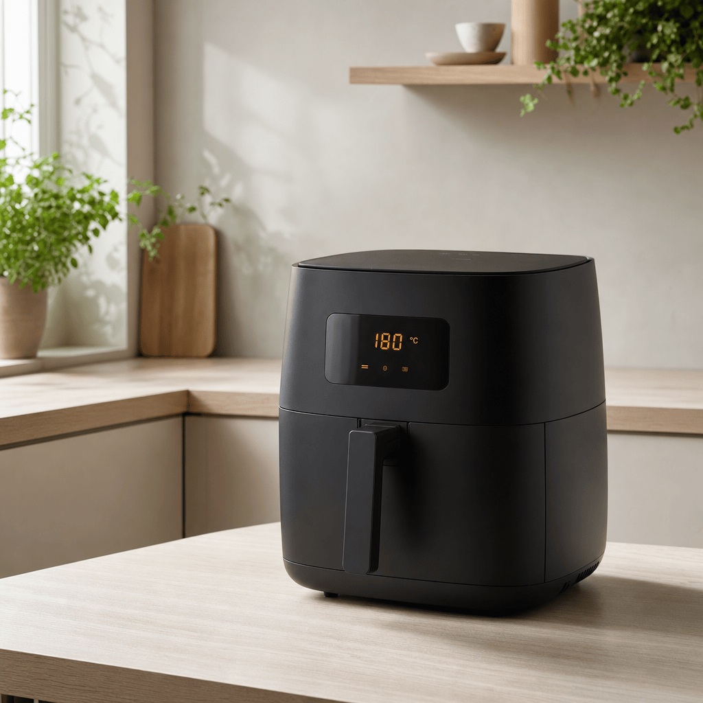 Airfryeren forvarmes til 180 grader i mit airfryer-køkken
