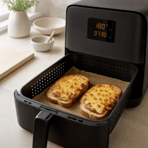 Croque madame tilberedes i min airfryer ved 180 grader