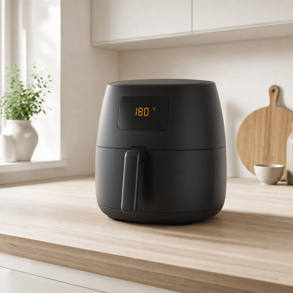 En airfryer forvarmes til 180 grader