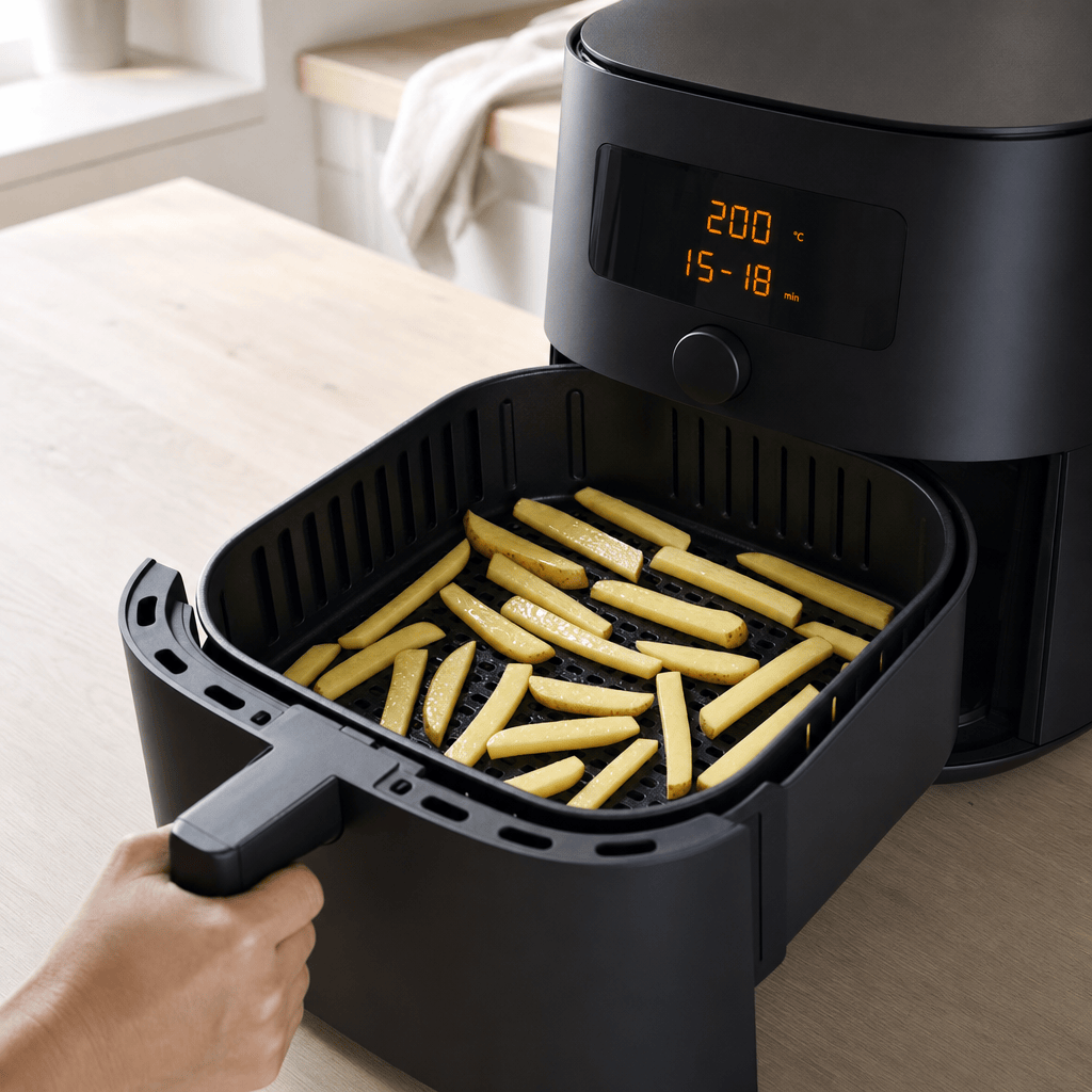 Pommes frites tilberedes i ét lag i min airfryer