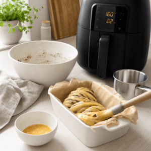 Babka pensles med æg før bagning i min airfryer