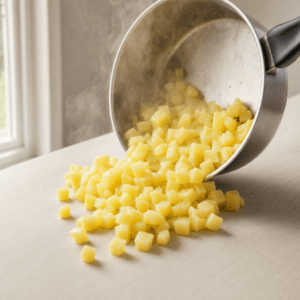 Kartoffeltern, der dampes af efter kogning i min airfryer-opskrift