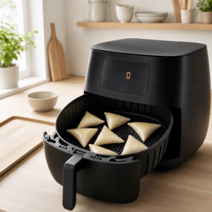 Samosaer med afstand i airfryer-kurven