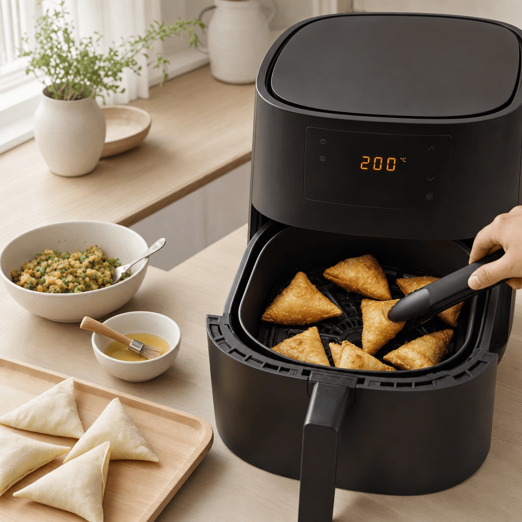 Gyldne og sprøde samosaer, der vendes i min airfryer