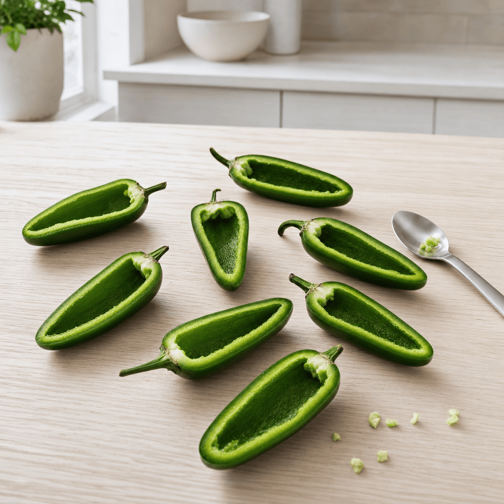 Jalapenoer skaret i halve og renset for kerner i min airfryer-opskrift