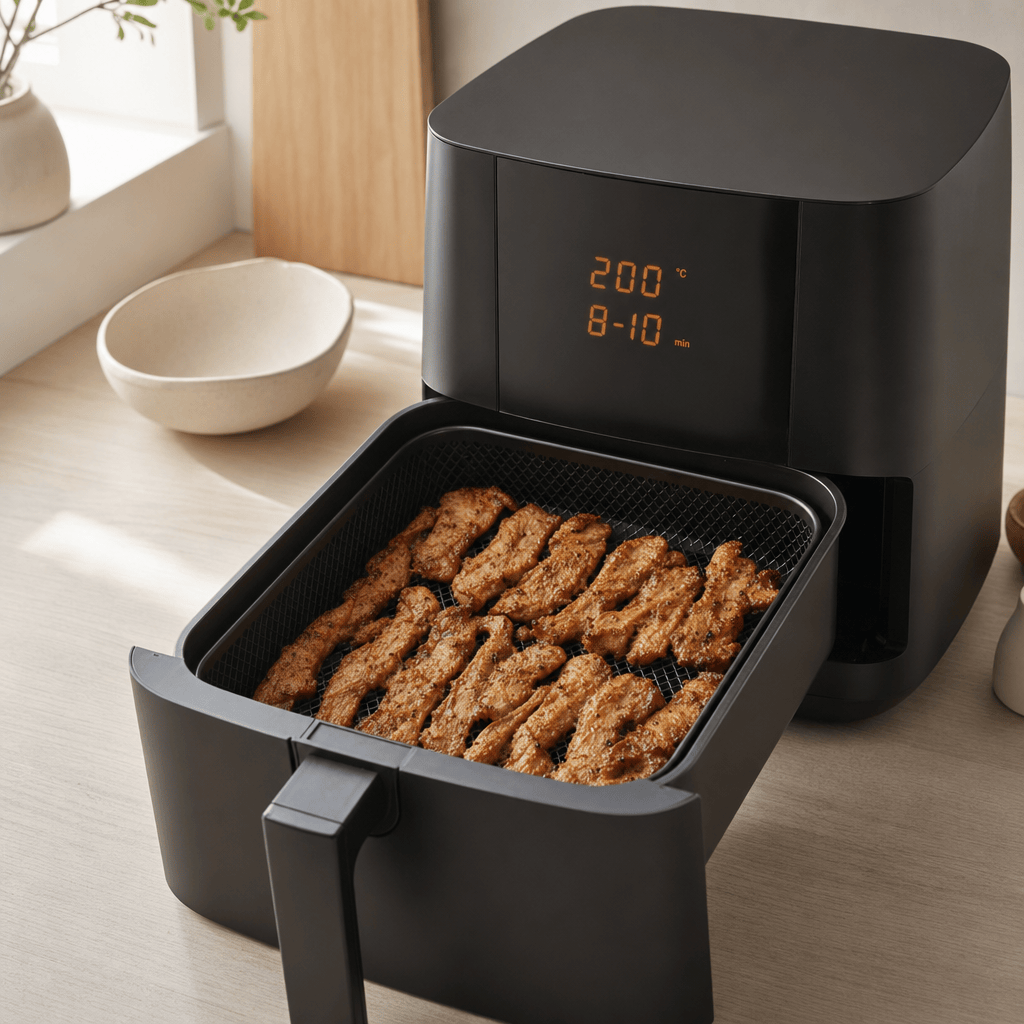 Gyroskød tilberedes i ét lag i min airfryer ved 200 grader