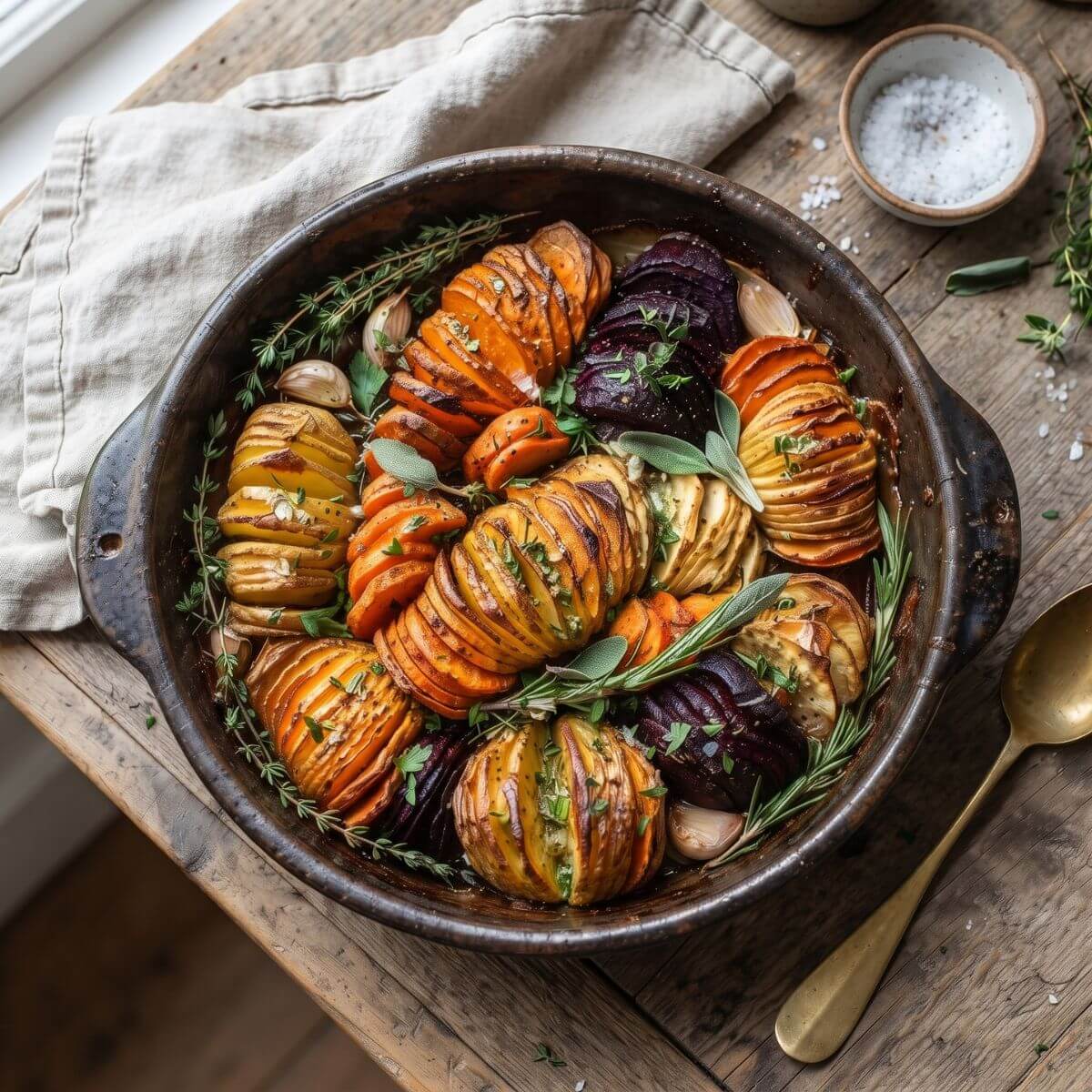 Hasselback rodfrugter i airfryer