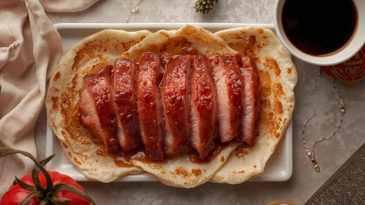 Kantonesisk grilleret svinekød marineret i hoisin, honning og fem krydderier