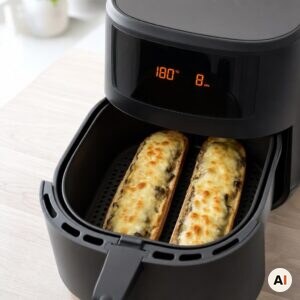 To zapiekankaer med champignon under smeltet ost bages i min airfryer