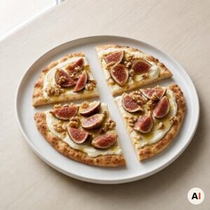 Lun dessertpizza med friske figner skåret i halve og serveret fra min airfryer