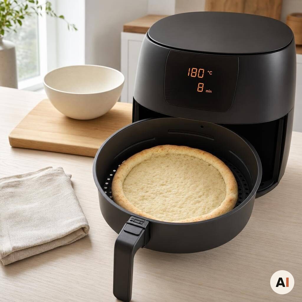En pizzabund bages ved 180 grader i 8 minutter i min airfryer