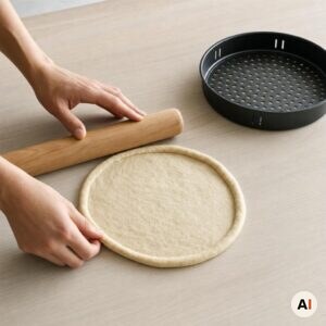 En rund pizzabund formes med en tyk foldet kant til dessertpizza i min airfryer